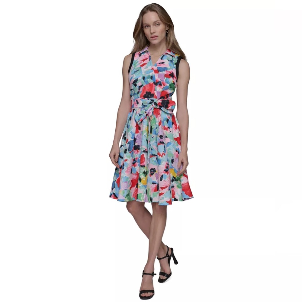 NWT KARL LAGERFELD PARIS Women's Sz 4 Belted Sleeveless Tweed Dress Collared